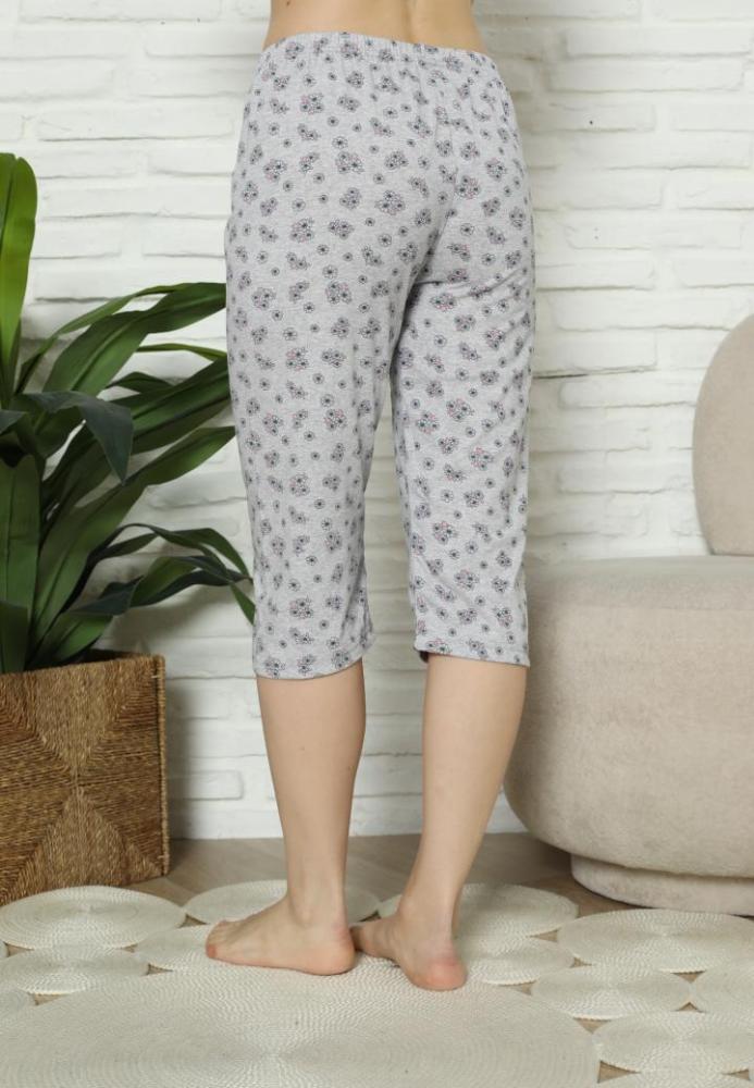 Pantaloni pijama damă 3/4 gri imprimeu flori engros